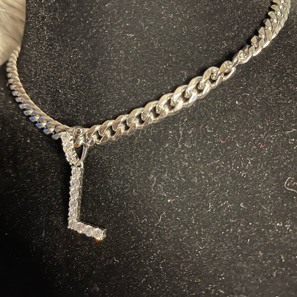 FASHION JEWELRY SILVER LETTER NECKLACE WOMEN STAINLESS STEEL RHINESTONE PENDANT - Picture 5 of 10